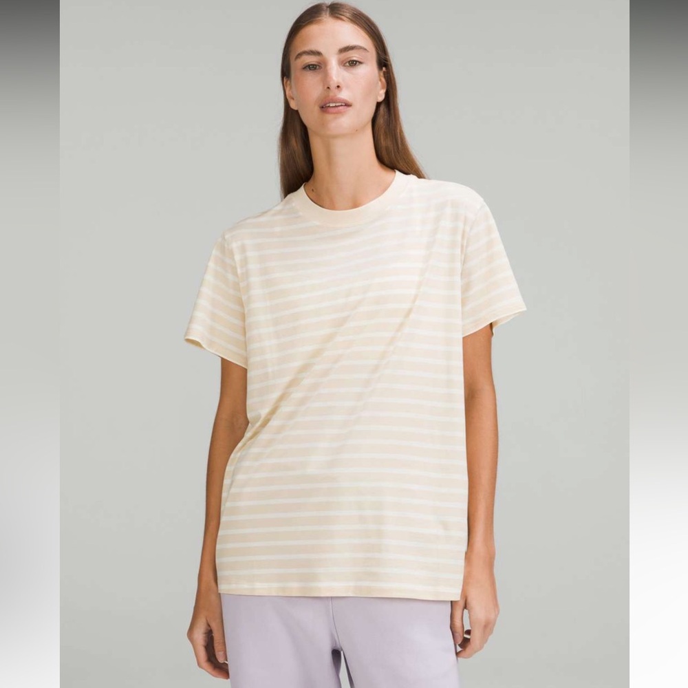 Lululemon All Yours Cotton T-Shirt in Yachtie Stripe Pale Linen Lemon Sorbet